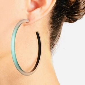 NWT Alexis Bittar Large Skinny Lucite Hoop Earring- Aqua Opalescent